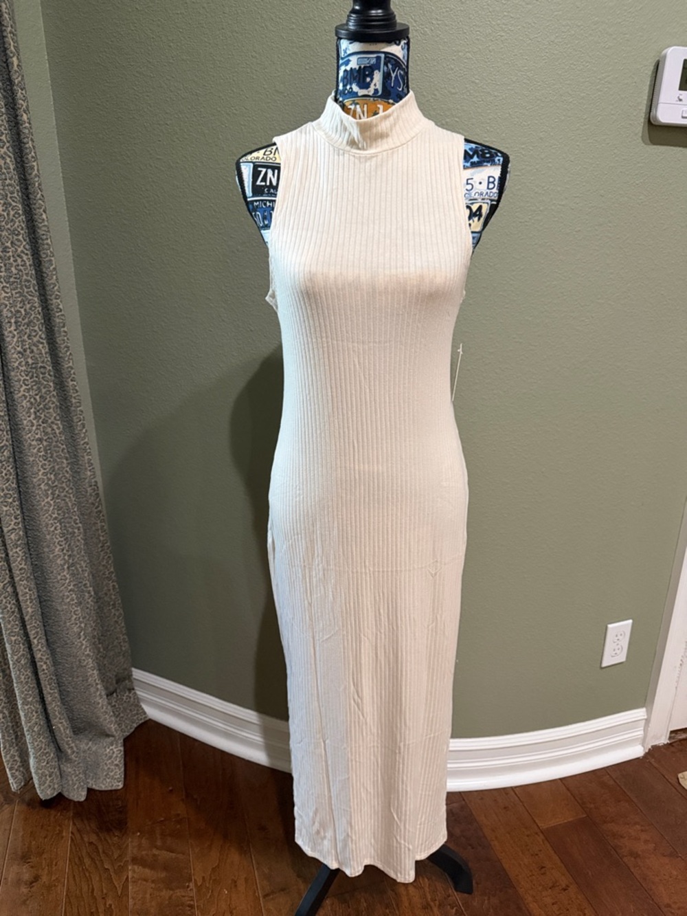 Beyond Yoga Sleeveless Ribbed Cream Maxi Dress